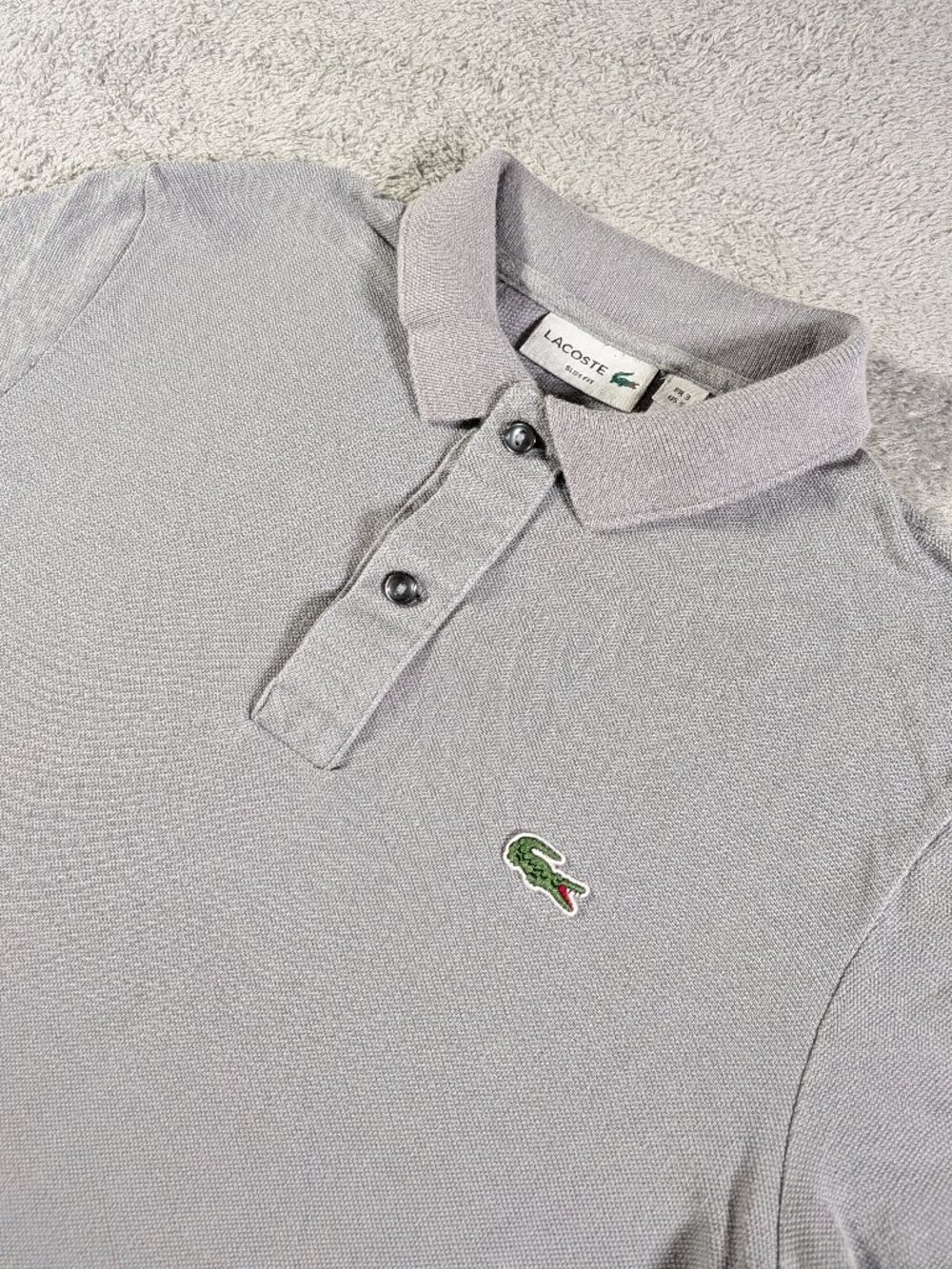 Lacoste Slim Fit Men's Grey Pique Polo Size S 100% Cotton Croc